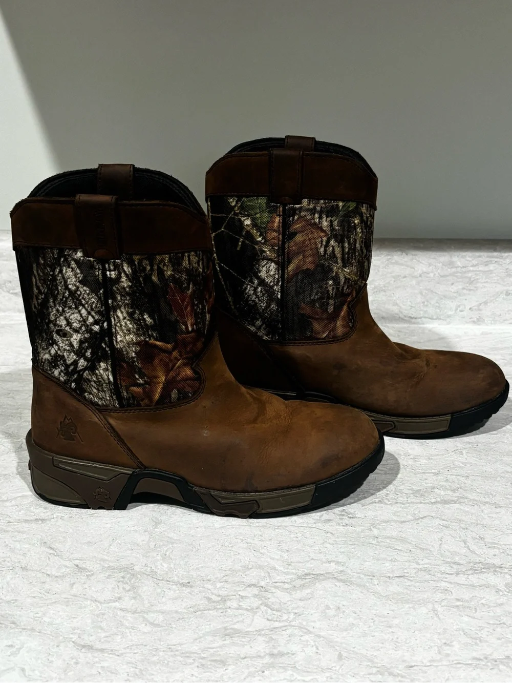 Rocky Brown Leather Work Boots with Realtree Camouflage Shaft
